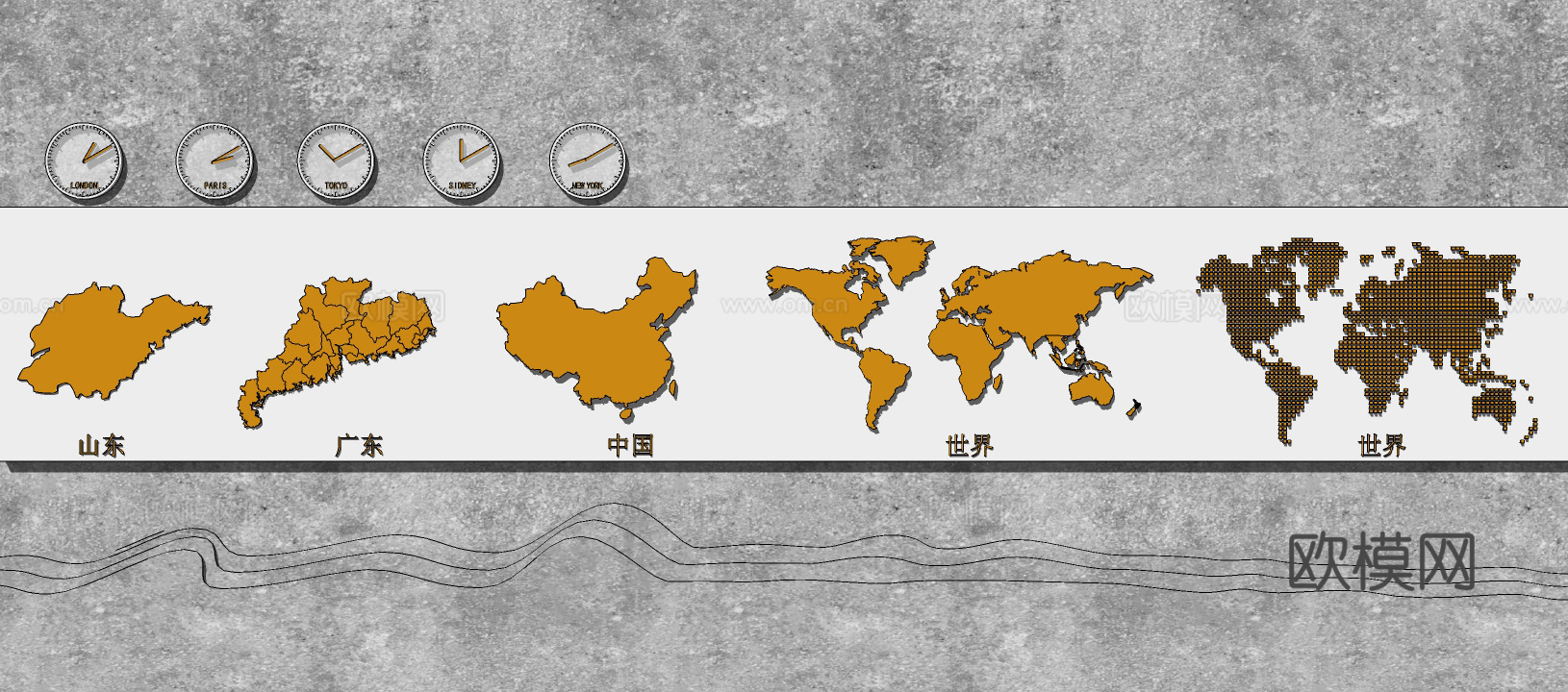 现代地图墙饰挂件su模型下载