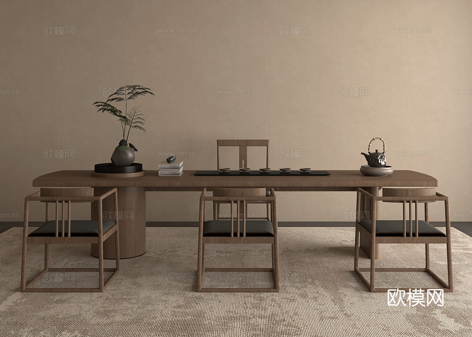 中式新中式茶桌组合 茶台组合3d模型