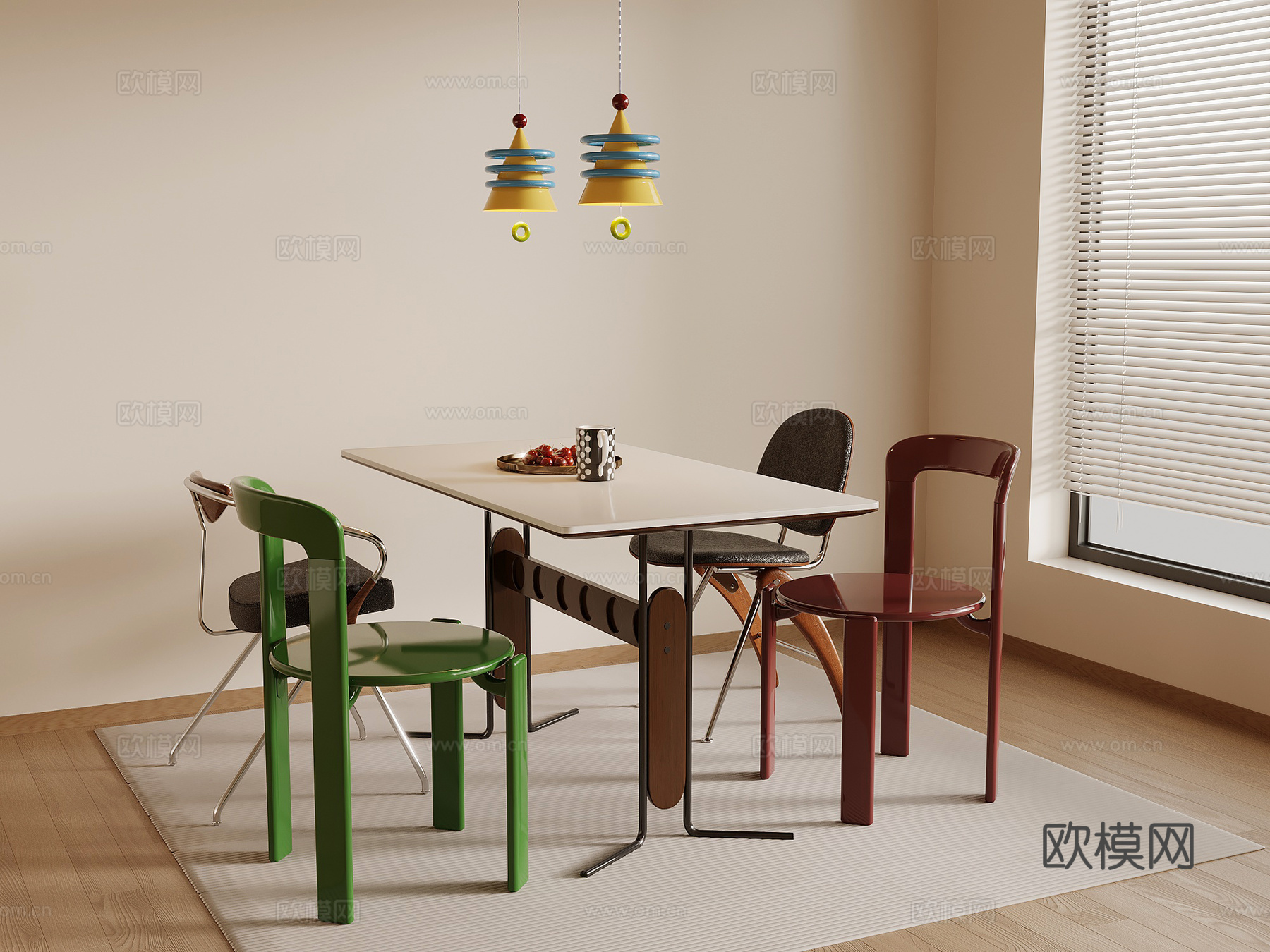现代多巴胺餐桌椅3d模型3d模型