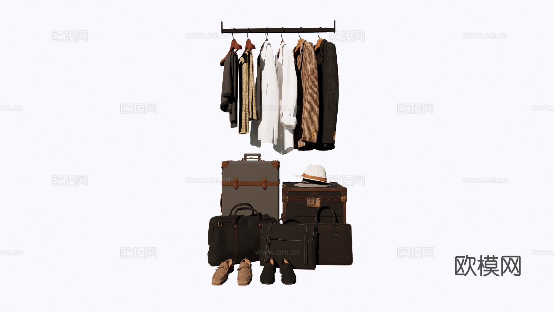 现代衣架皮箱服装su模型下载