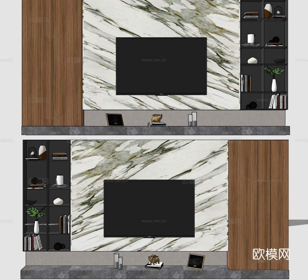 现代大理石电视背景墙su模型下载
