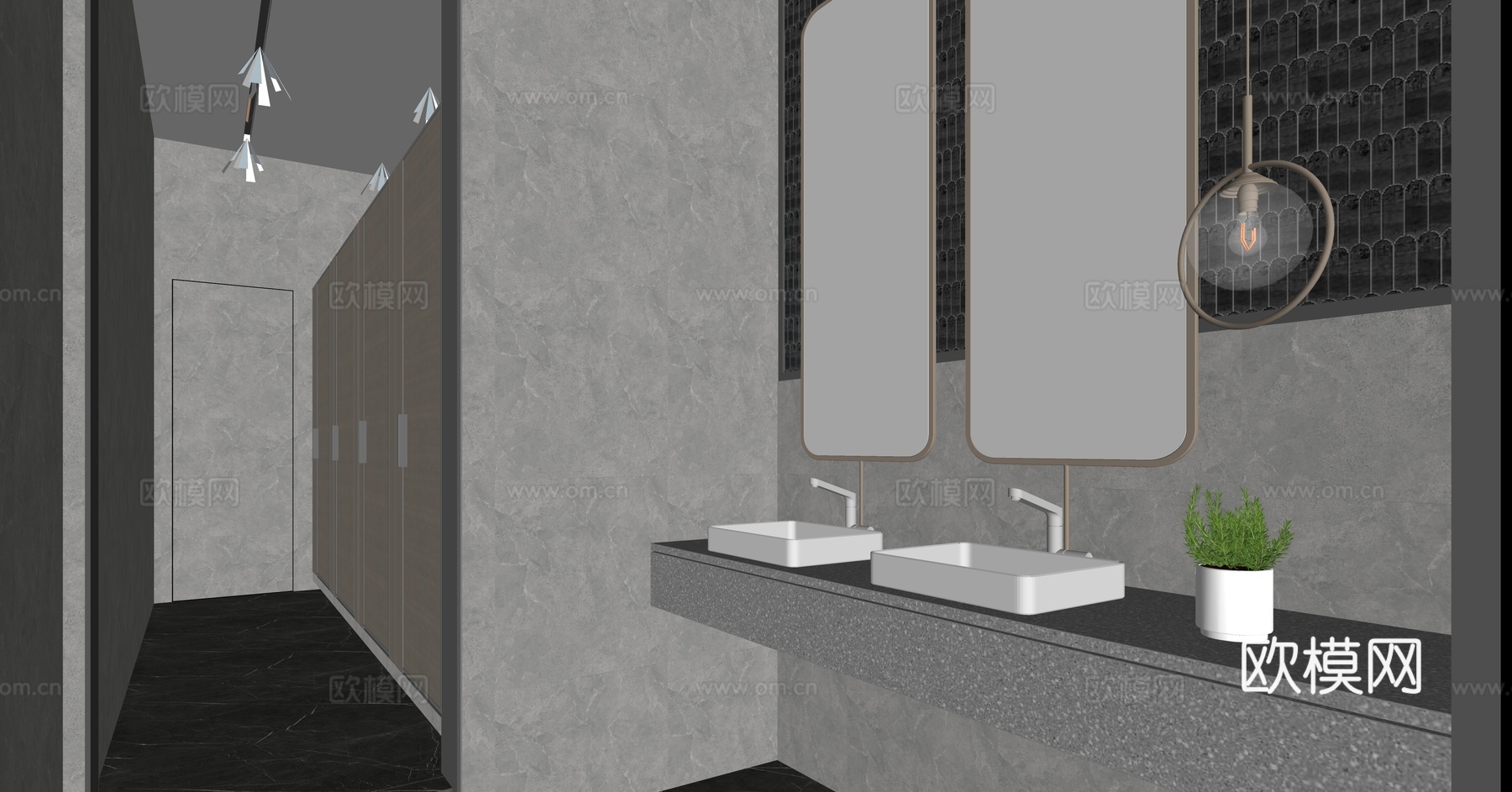 现代公共卫生间su模型下载下载（渲染图2）