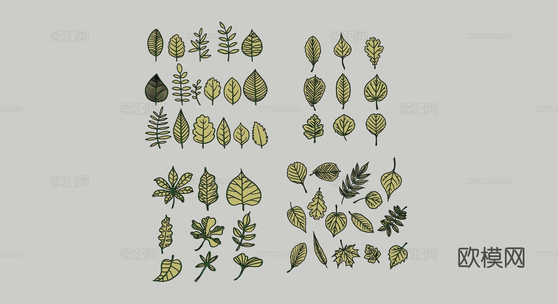 现代植物热带植物树叶叶脉剪影图标墙饰挂件