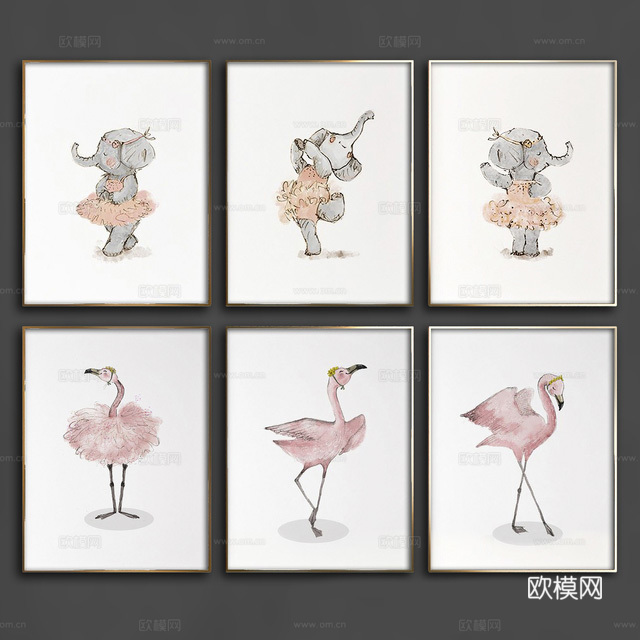 现代挂画 动物画3d模型