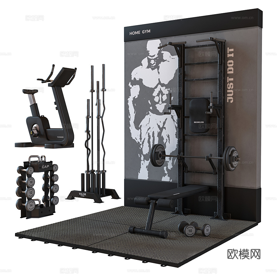 现代举重机哑铃健身器材su模型下载