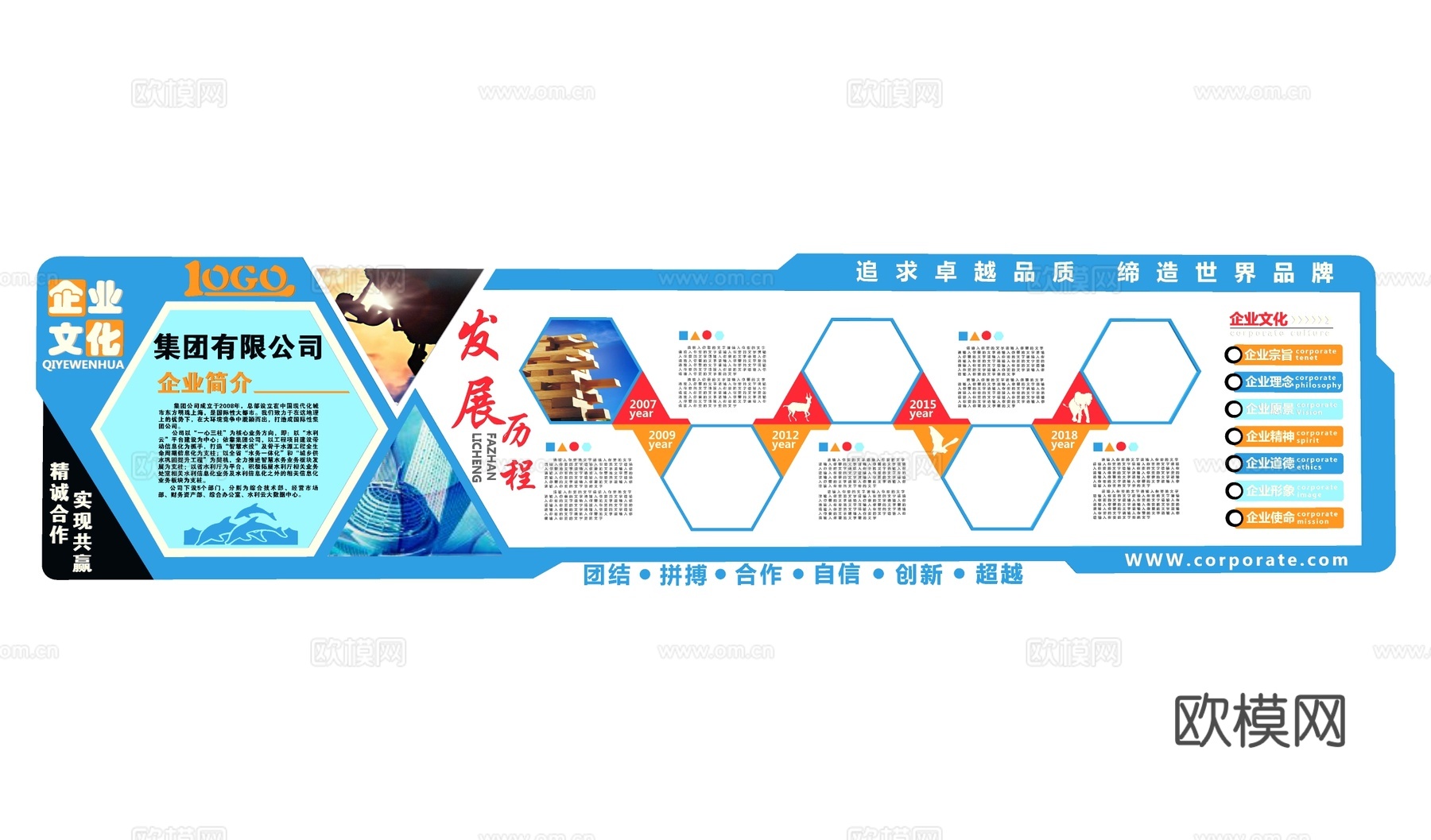 现代企业文化墙su模型下载