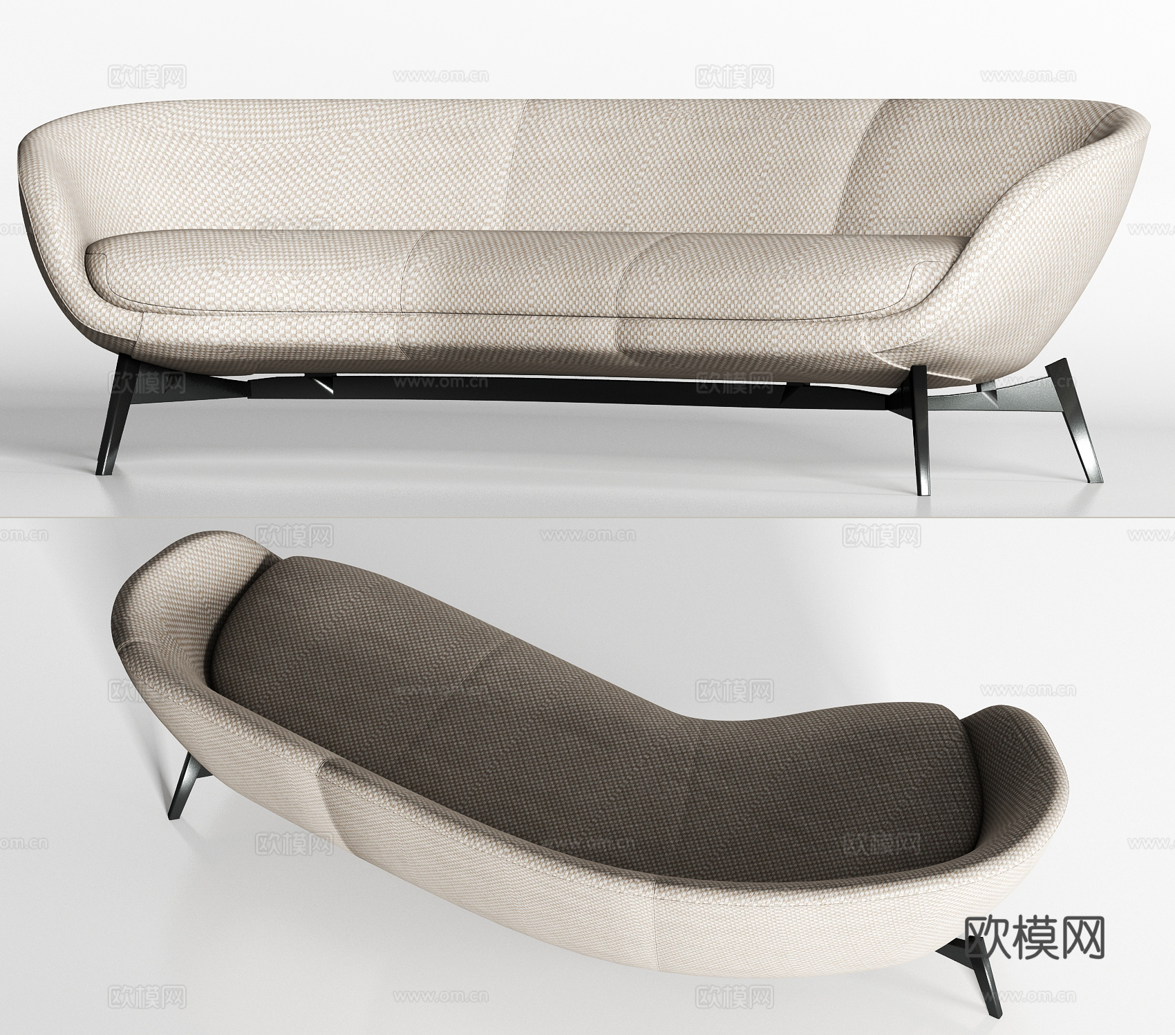 现代弧形灰色布艺弧形沙发3d模型