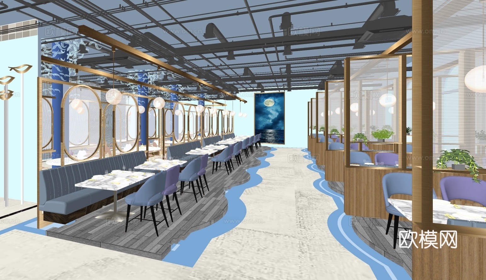 北欧主题餐厅su模型下载