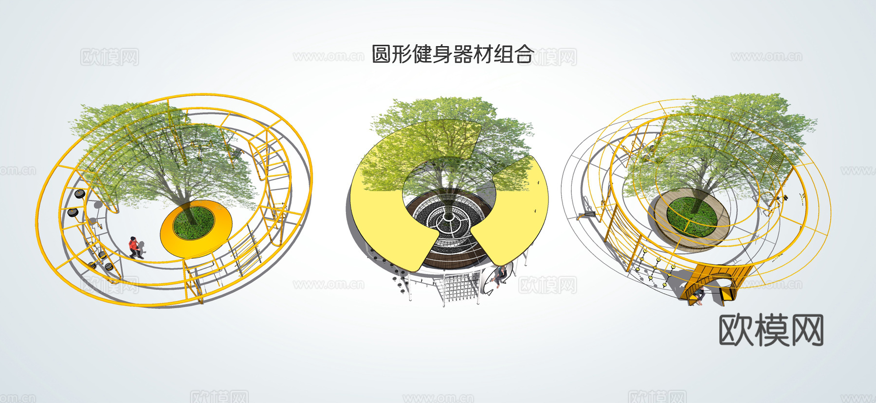 现代青年运动健身器材  树池坐凳 单杆 秋千su模型下载