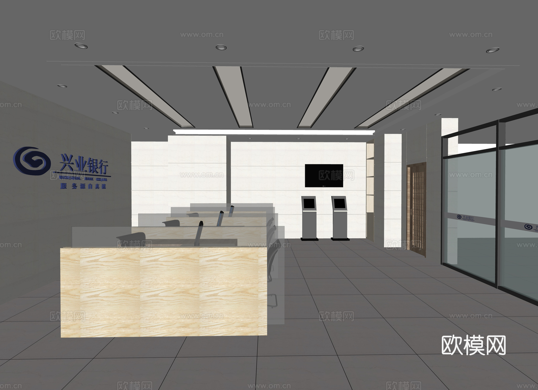 现代银行大堂su模型下载