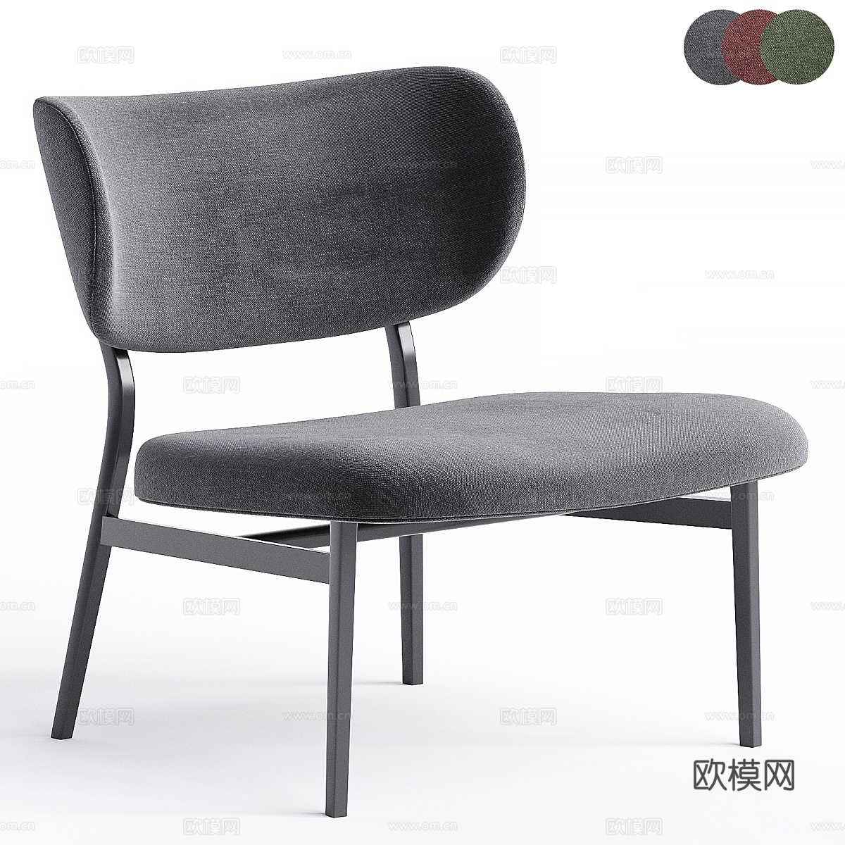 现代意式极简布艺木质扶手椅3d模型