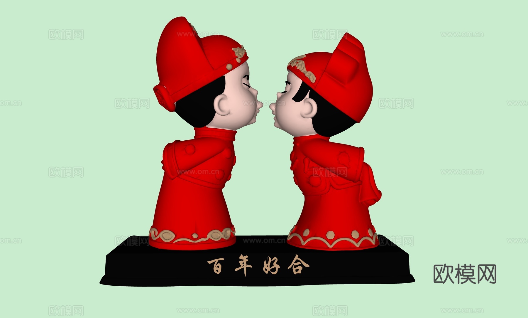 新中式百年好合摆件su模型