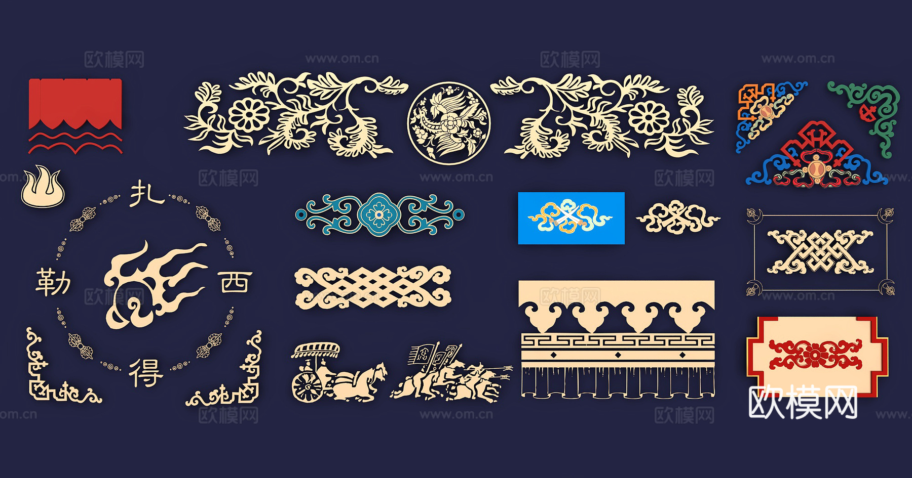 藏式花纹扎西得勒 民族装饰工艺品 藏式图腾 刺绣蜡染 传统元素su模型下载