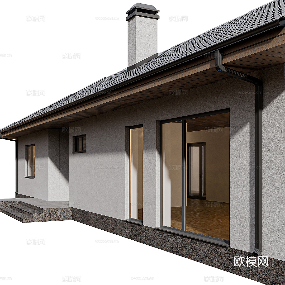 现代意式单层房屋住宅建筑外观3d模型