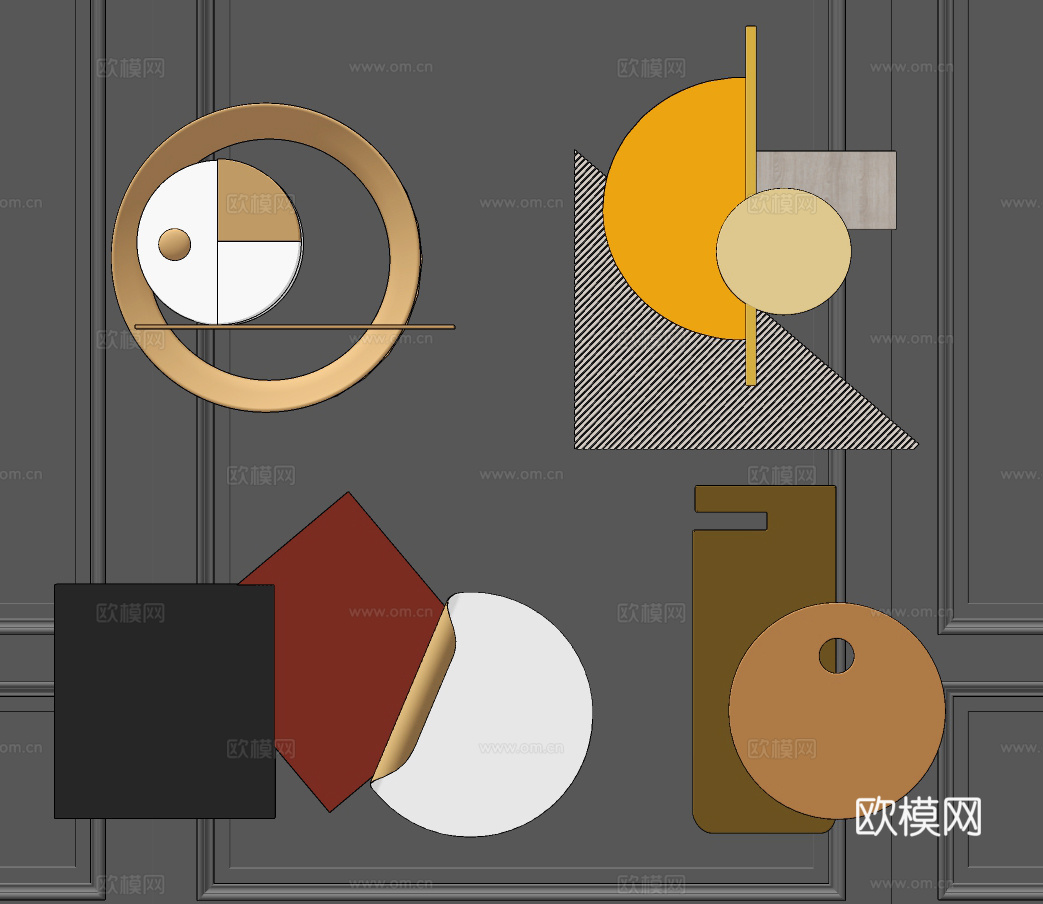 现代立体墙饰挂件su模型下载