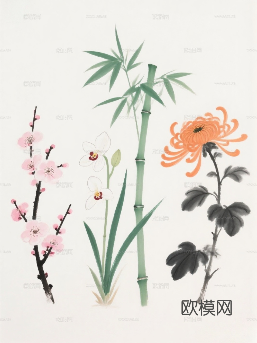 中国画 梅兰竹菊 装饰画 水彩画