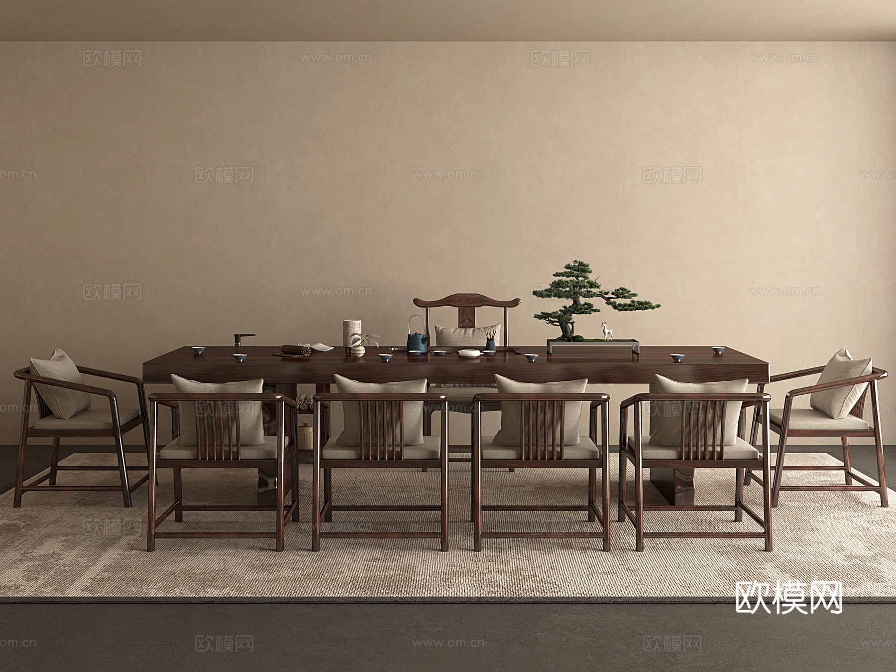 中式新中式茶桌组合 茶台组合3d模型