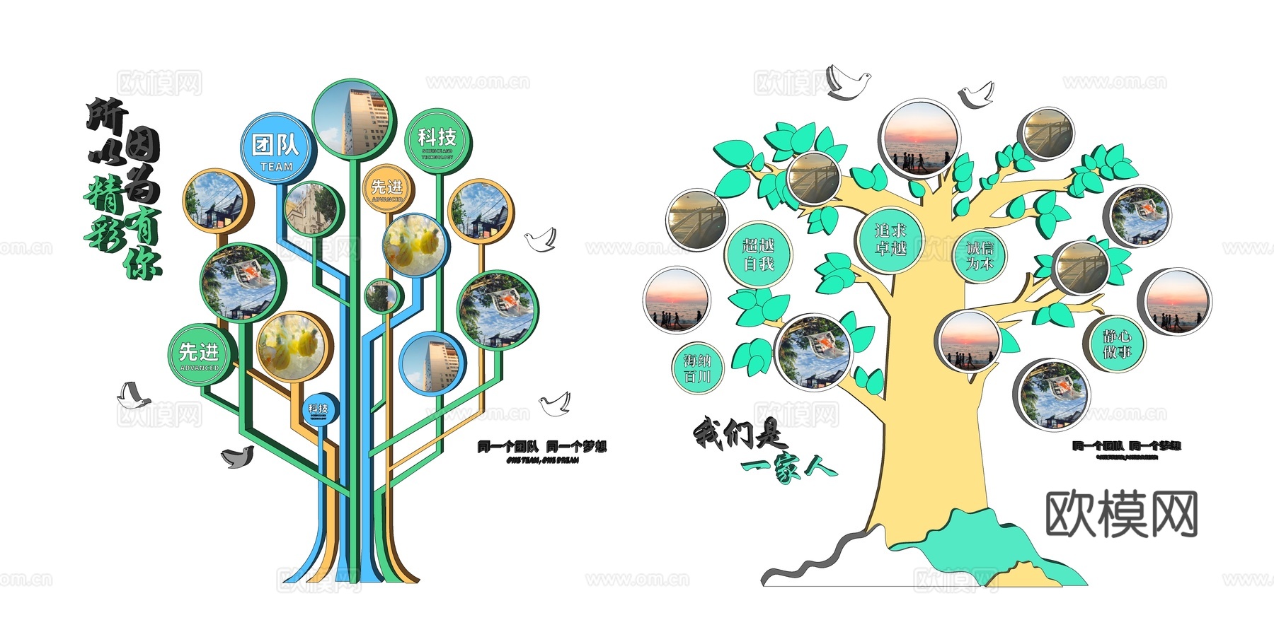 现代树形背景墙文化墙su模型下载
