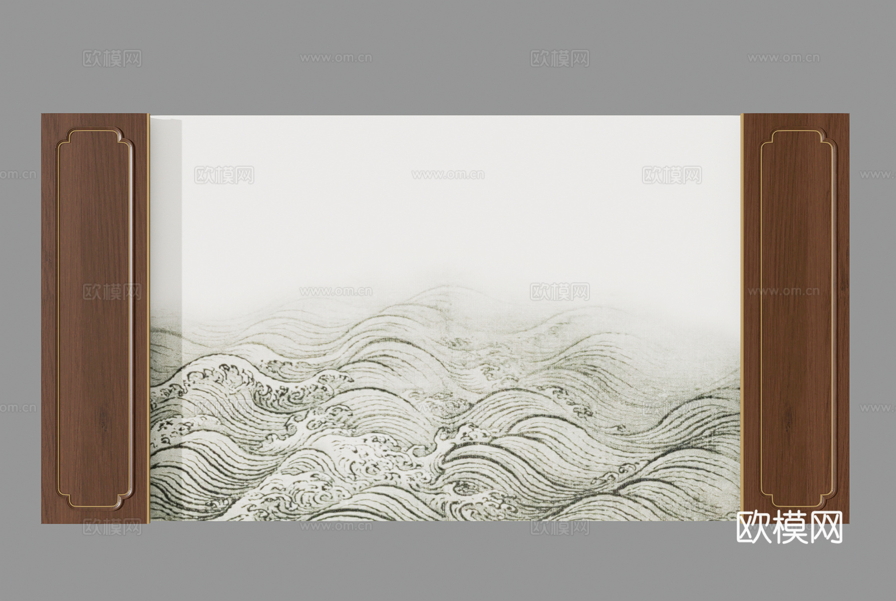 新中式海浪背景墙su模型下载