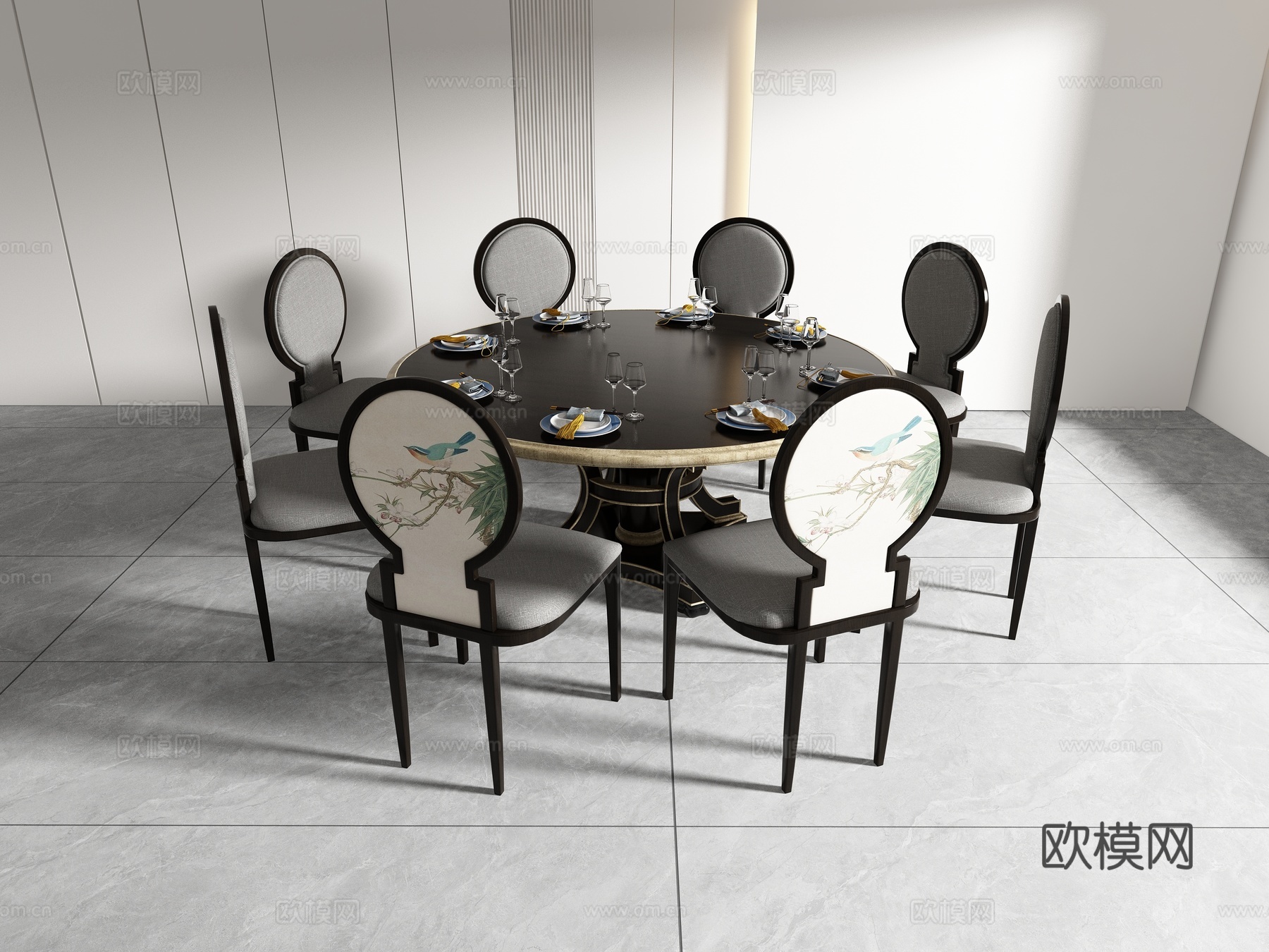 中式餐桌椅组合3d模型
