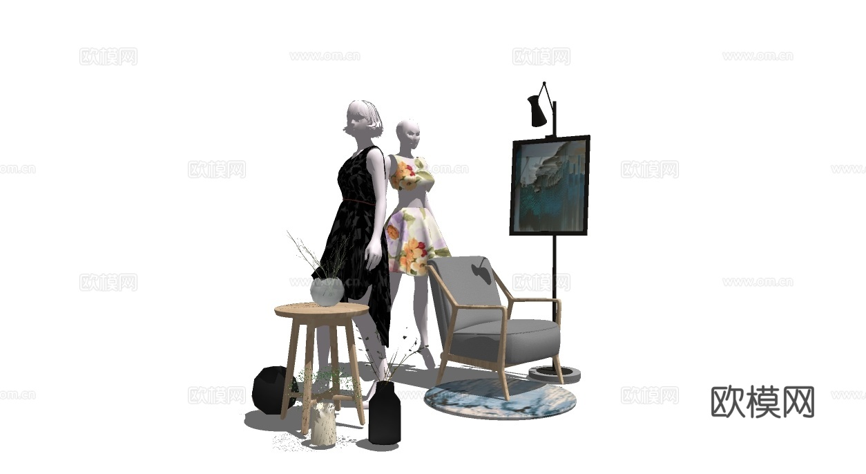 现代服装模特su模型下载