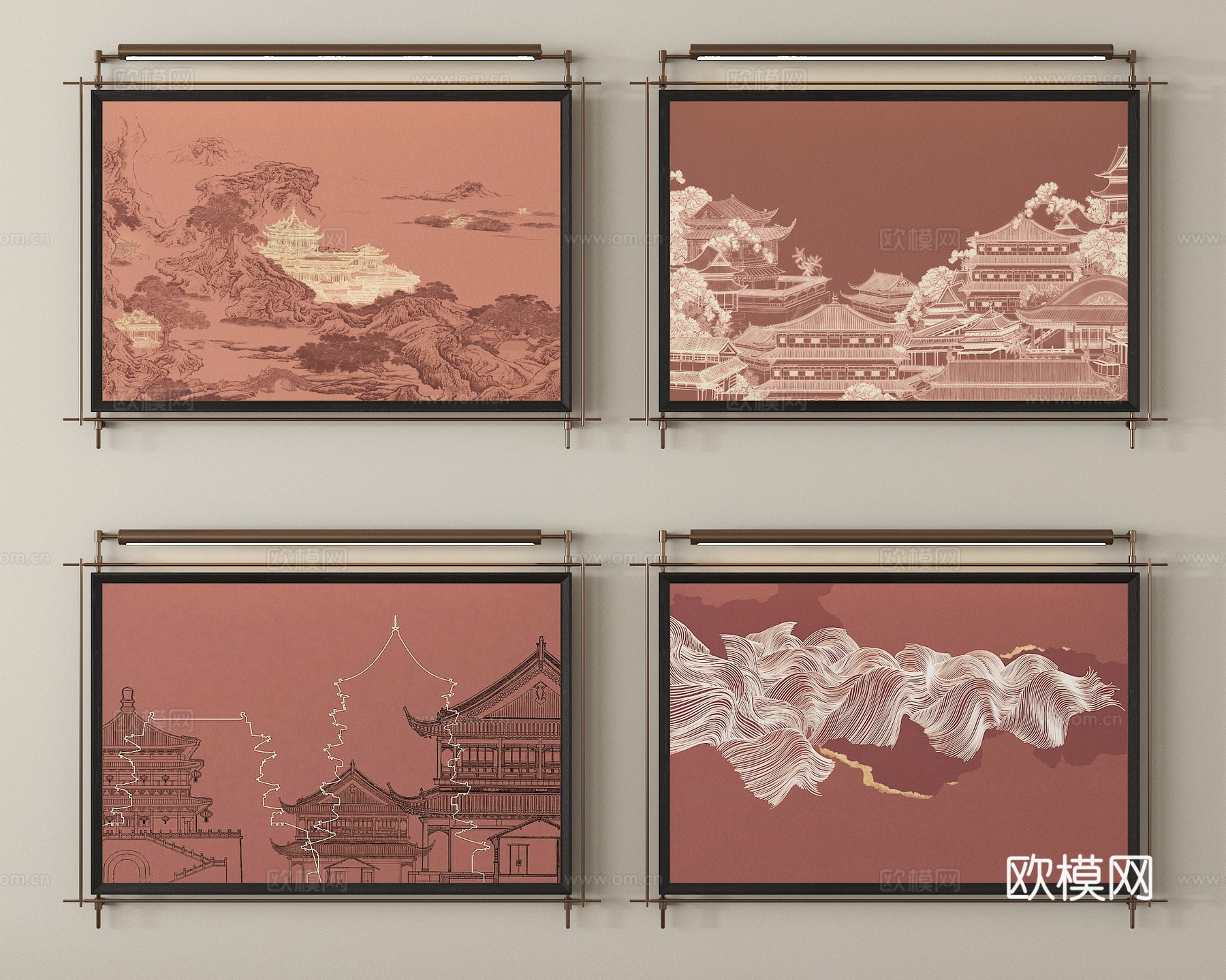 新中式挂画 装饰画 客厅背景墙3d模型