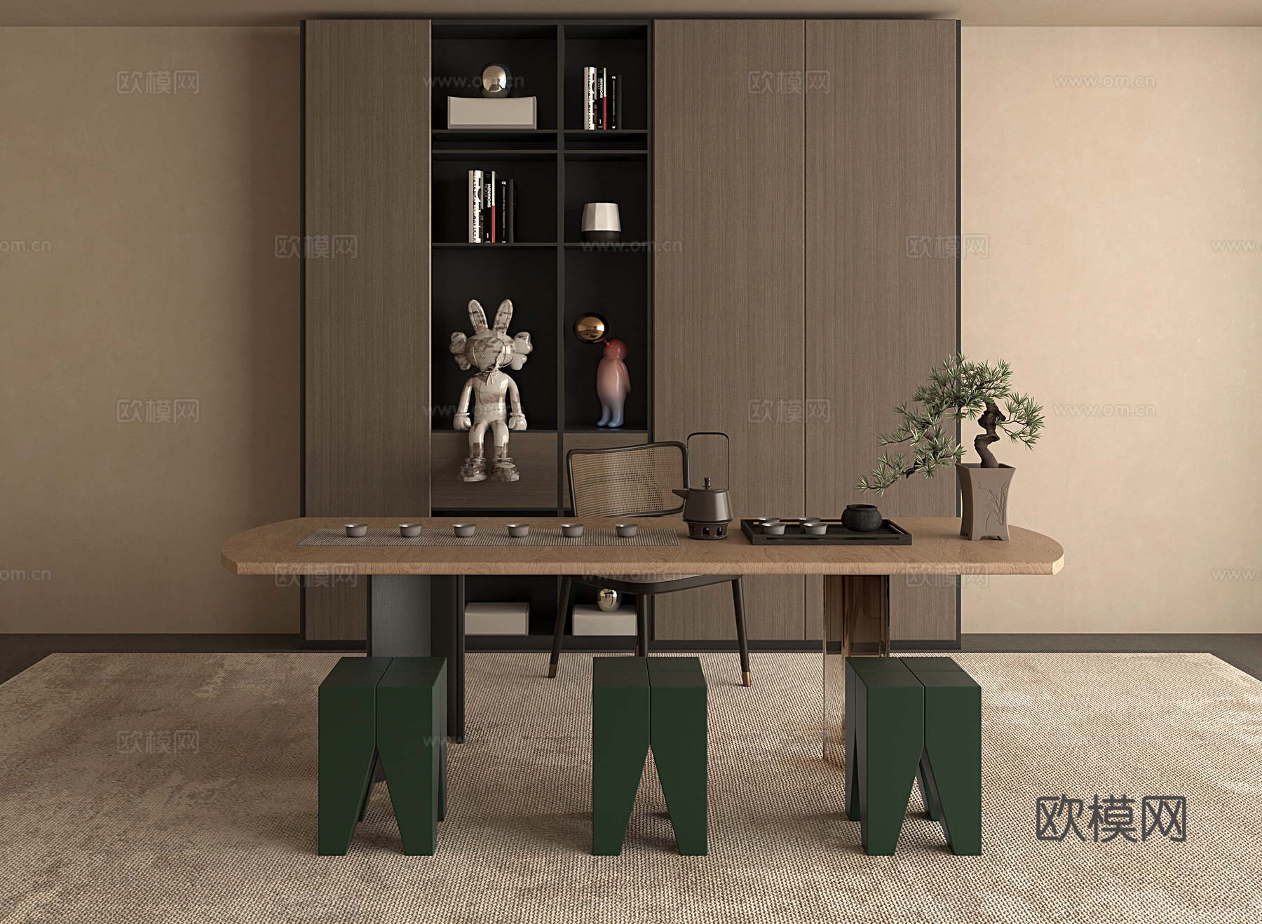中式新中式茶桌组合 茶台组合3d模型