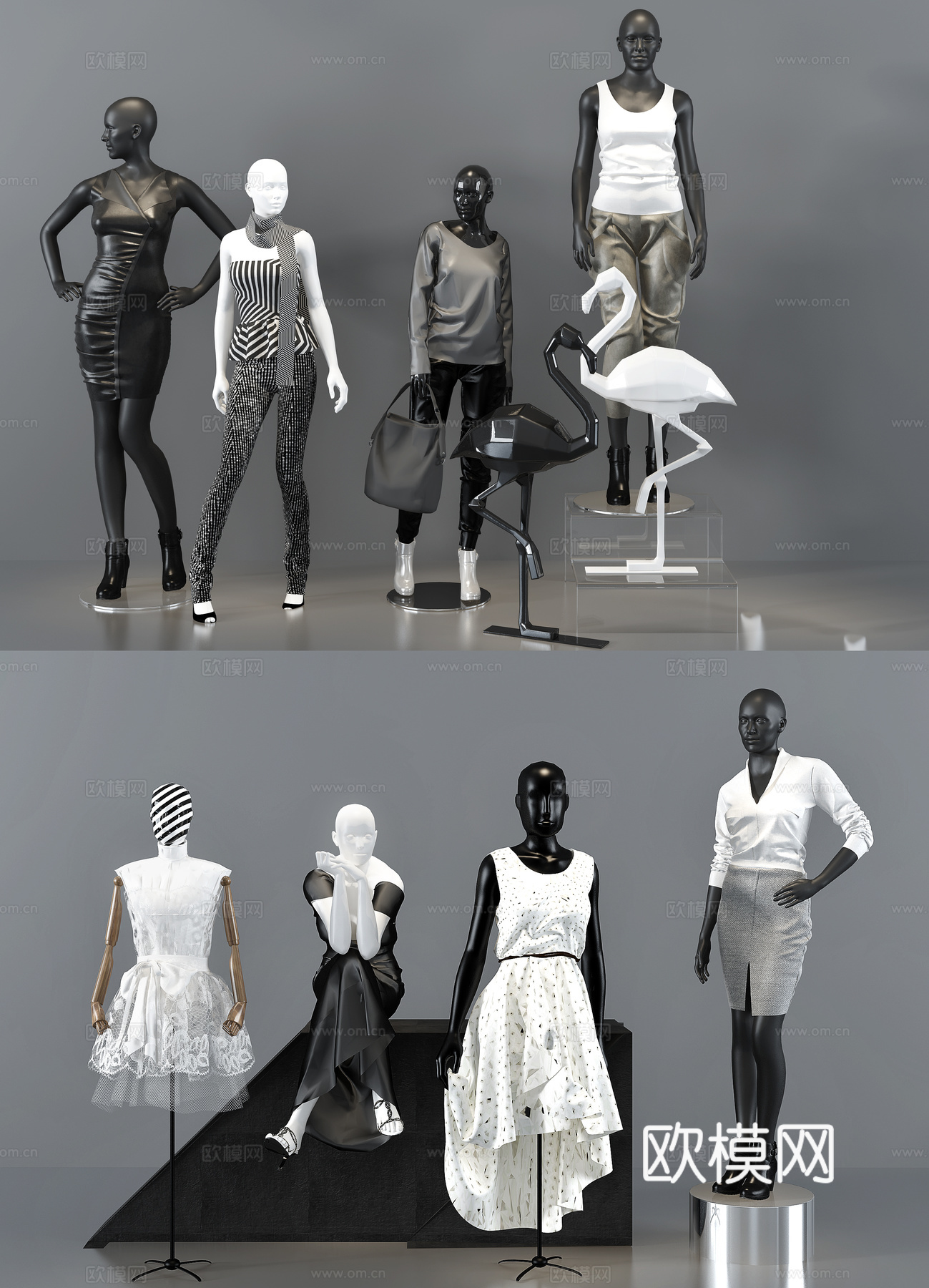 现代服装模特su模型下载