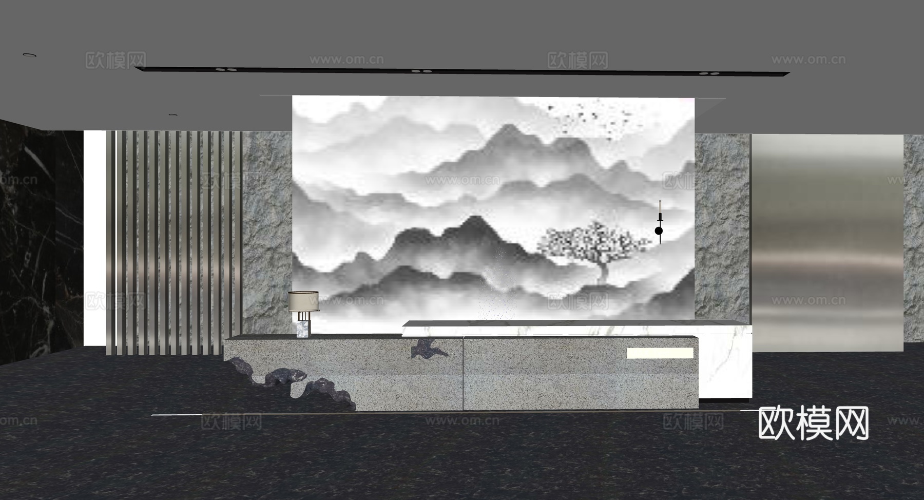 新中式办公前台su模型下载