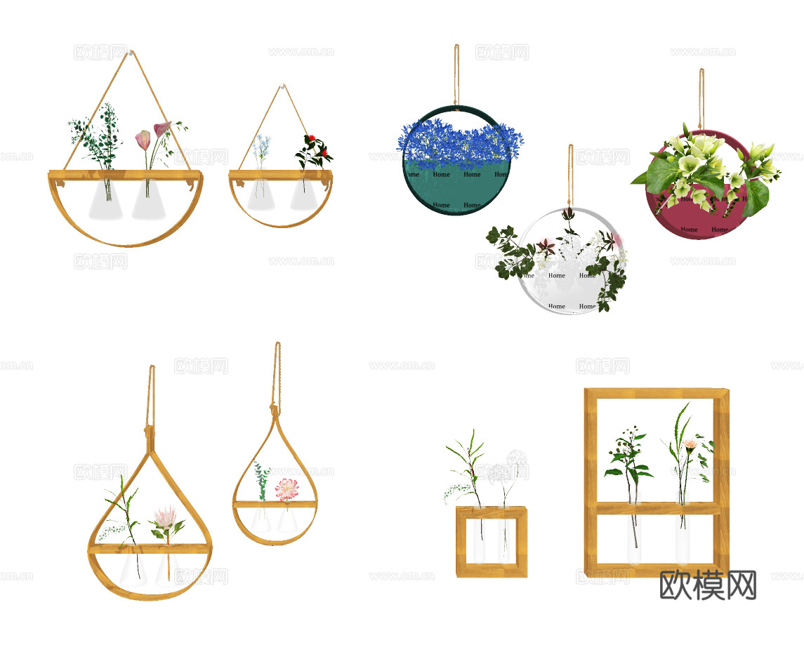 北欧植物墙饰挂件su模型下载
