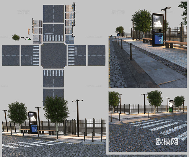 现代石板路 马路 石板路3d模型
