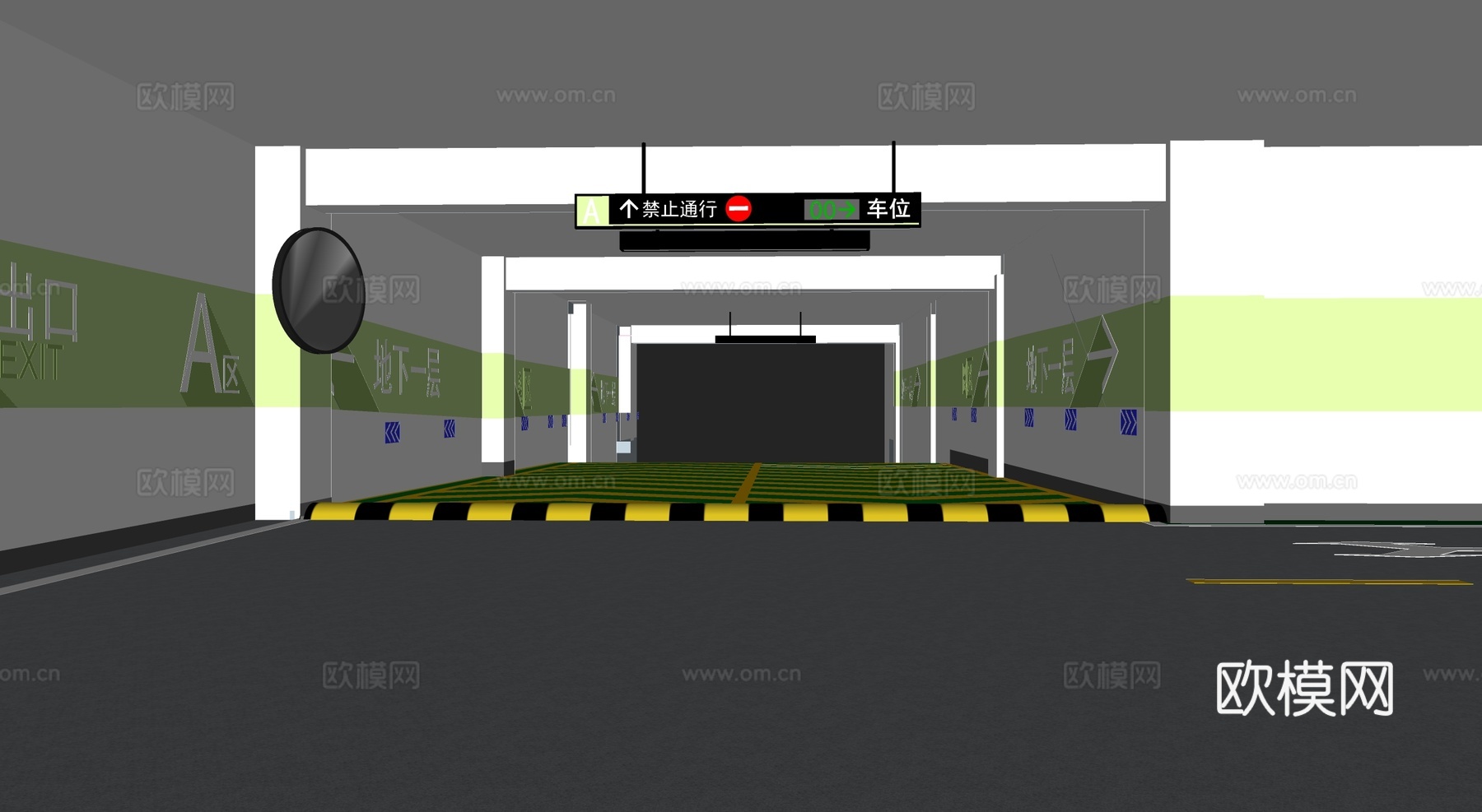 现代地下停车场su模型下载