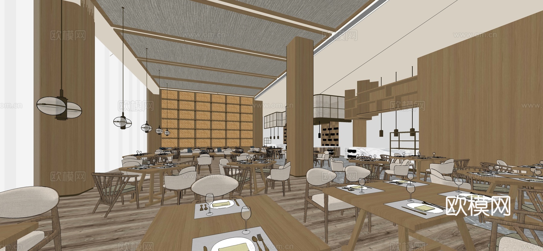 日式料理主题餐厅su模型下载