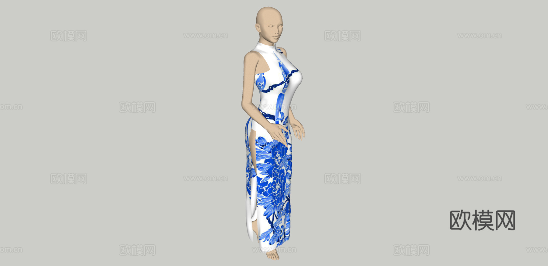 现代旗袍模特su模型