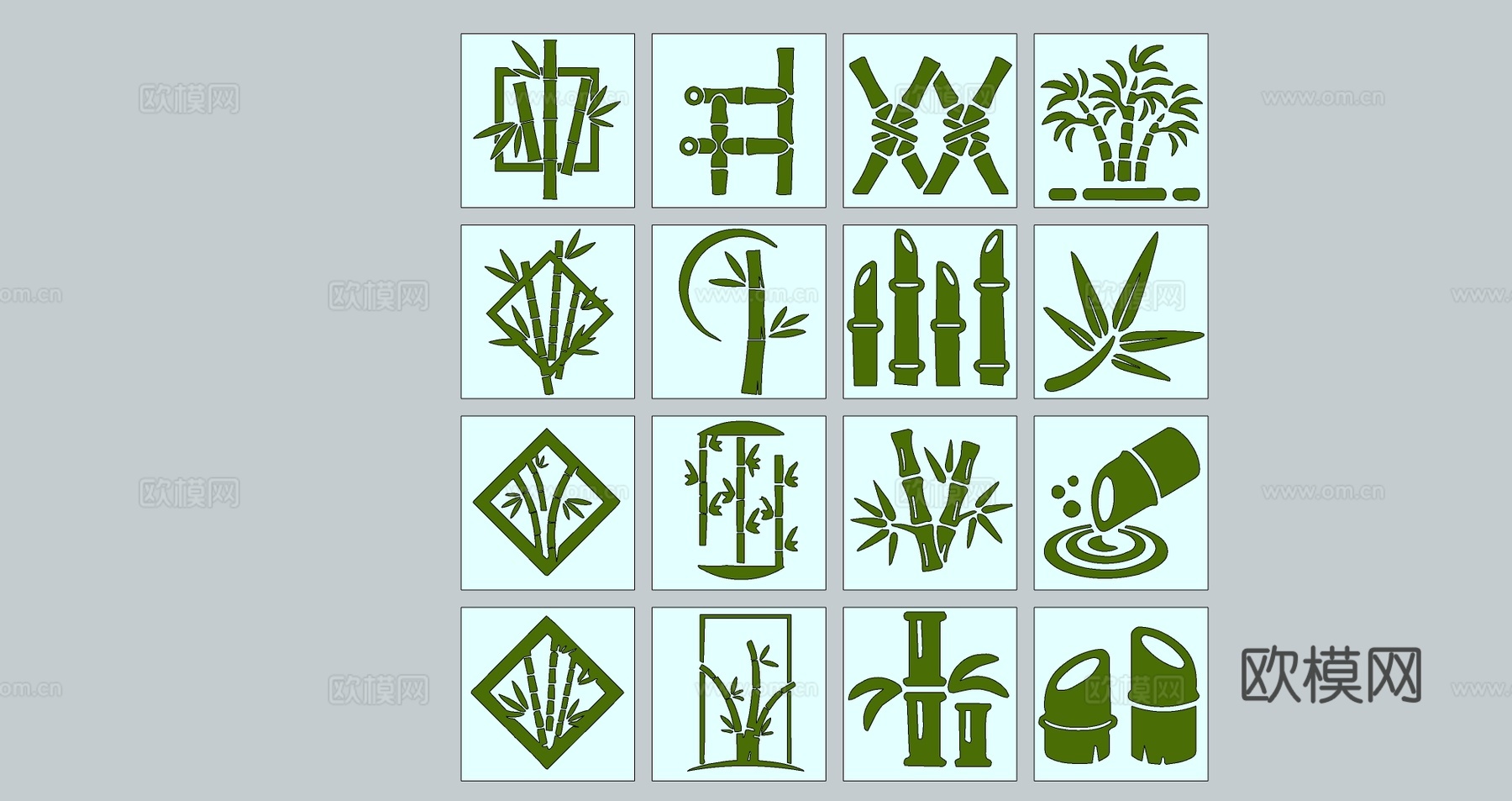 现代植物竹子竹叶圆形头像LOGO剪影图标