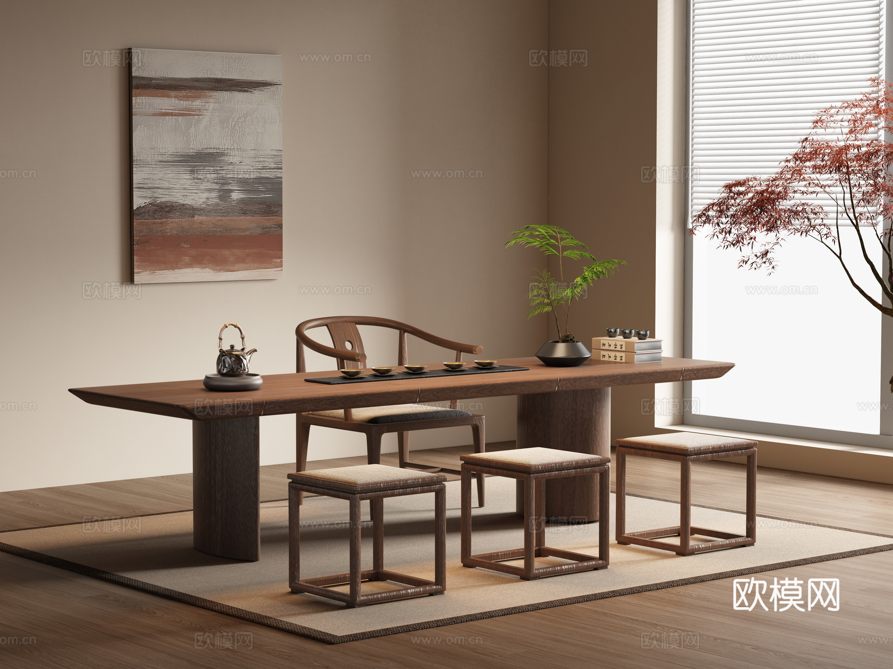 新中式茶桌椅组合3d模型