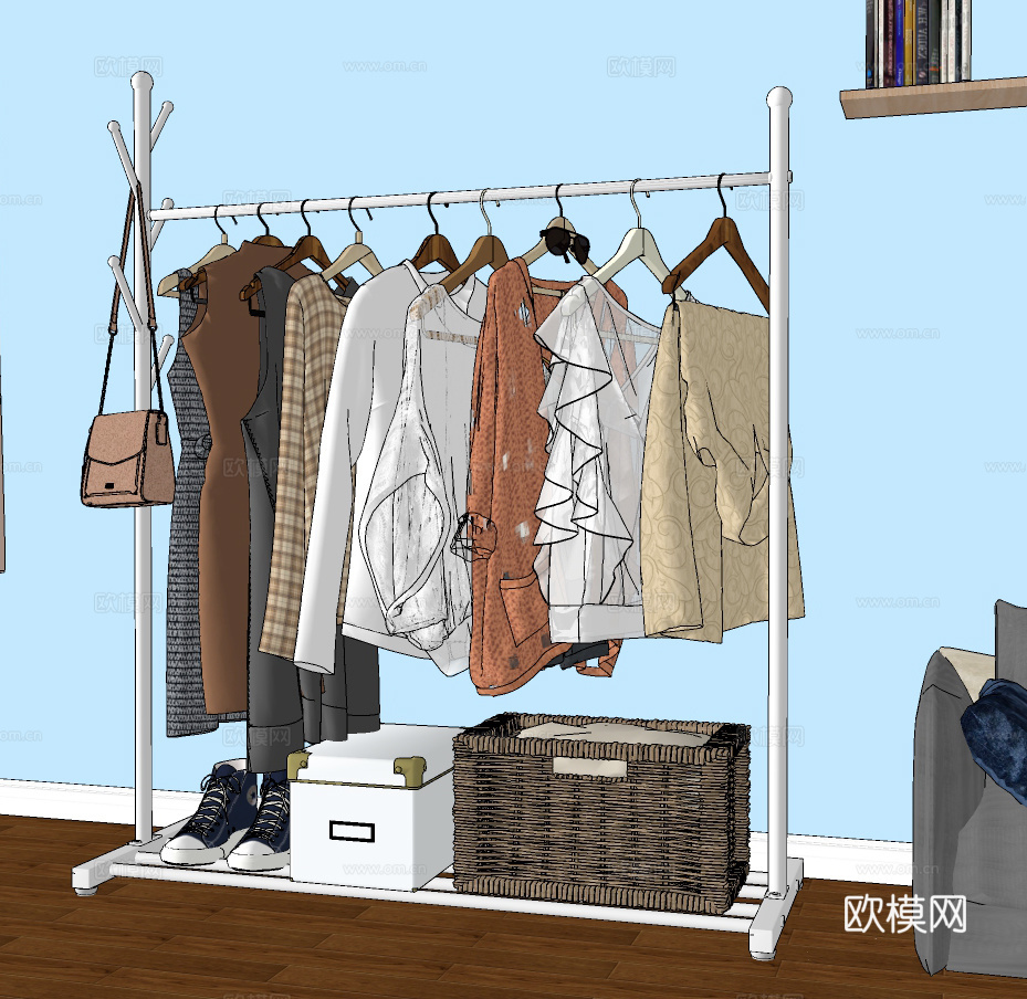 北欧挂衣架衣帽服装su模型下载