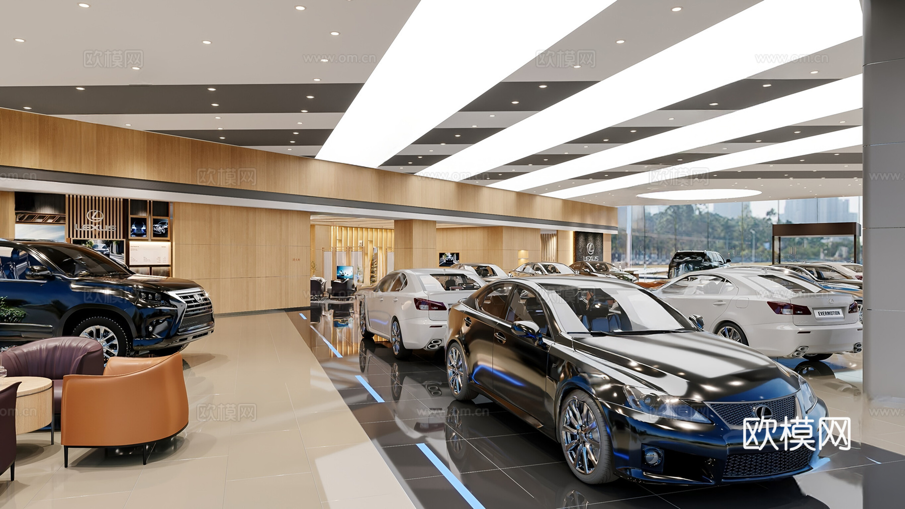 现代汽车展厅 汽车4S店 汽车展厅 跑车3d模型