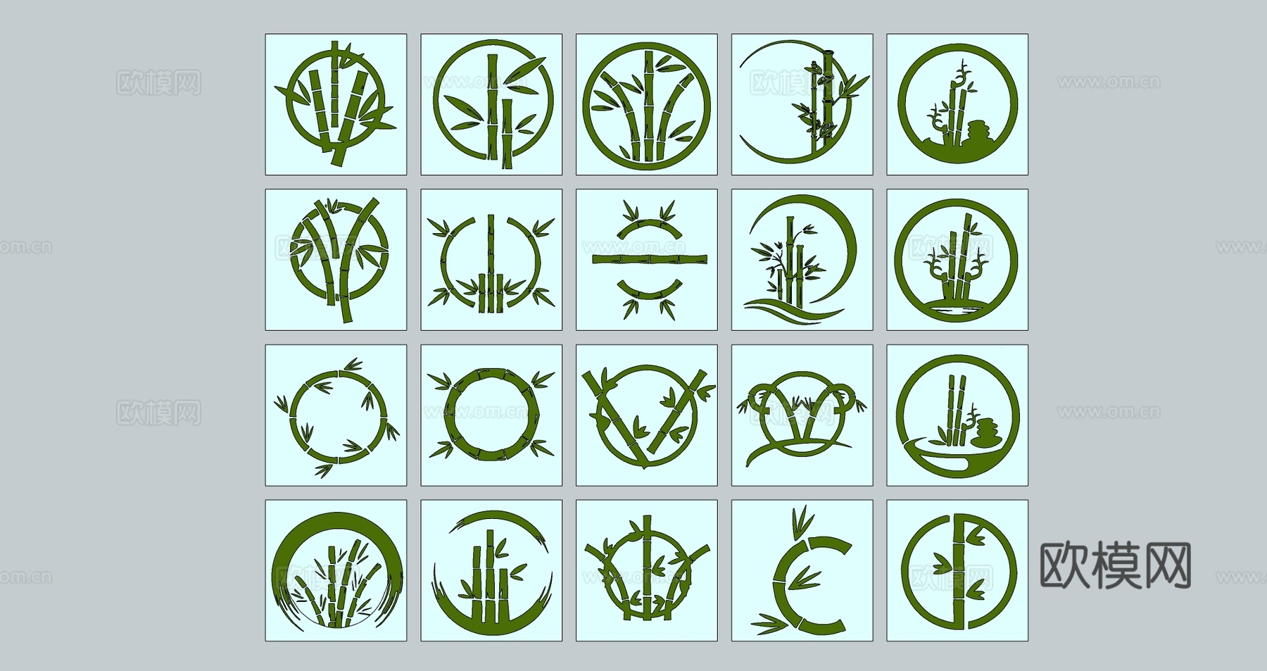 现代植物竹子 竹叶圆形 头像LOGO 剪影图标
