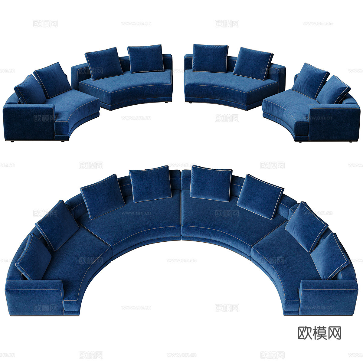 现代意式弧形布艺休闲沙发3d模型