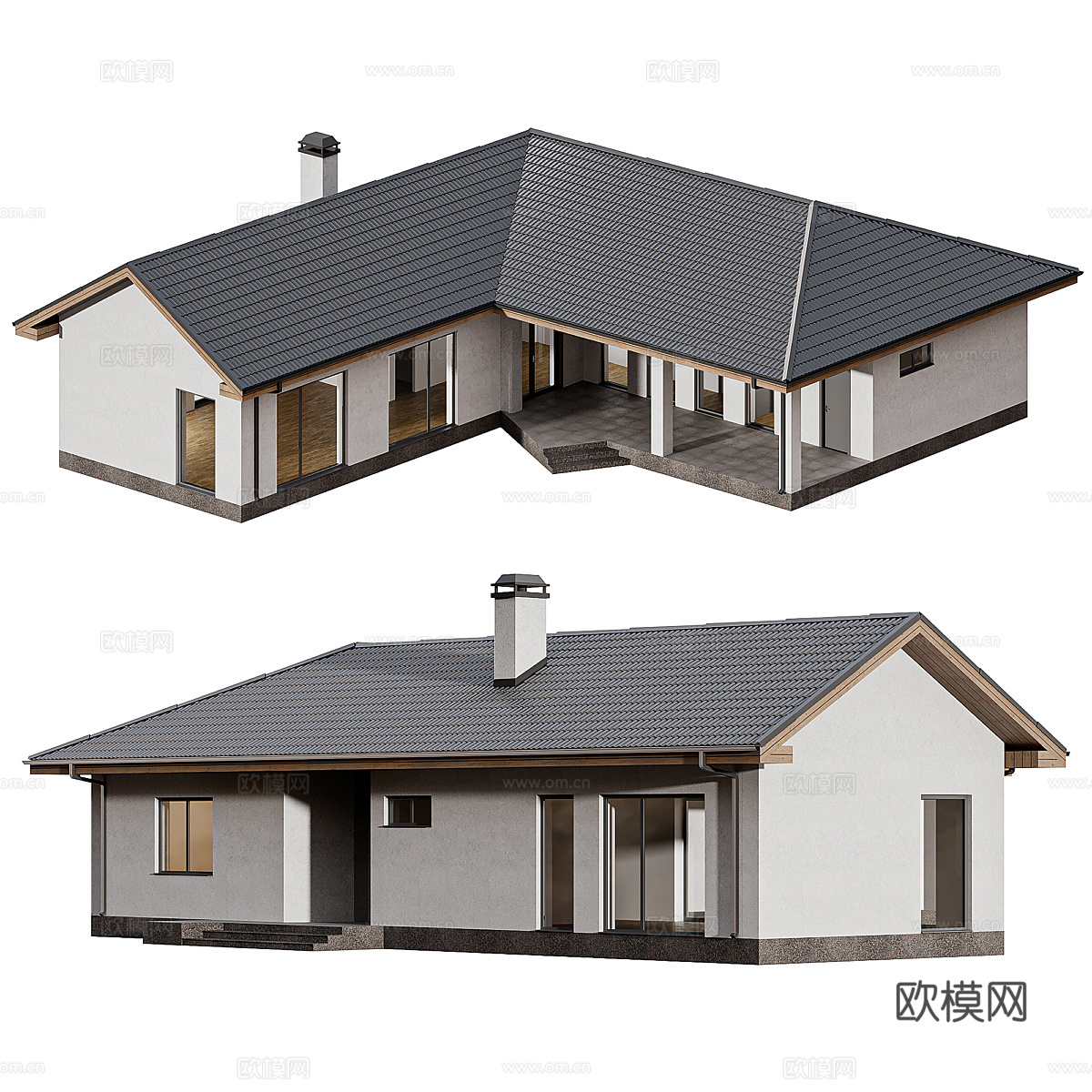现代意式单层房屋住宅建筑外观3d模型