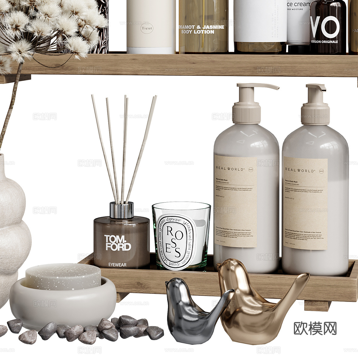新中式卫浴洗护用品套装3d模型
