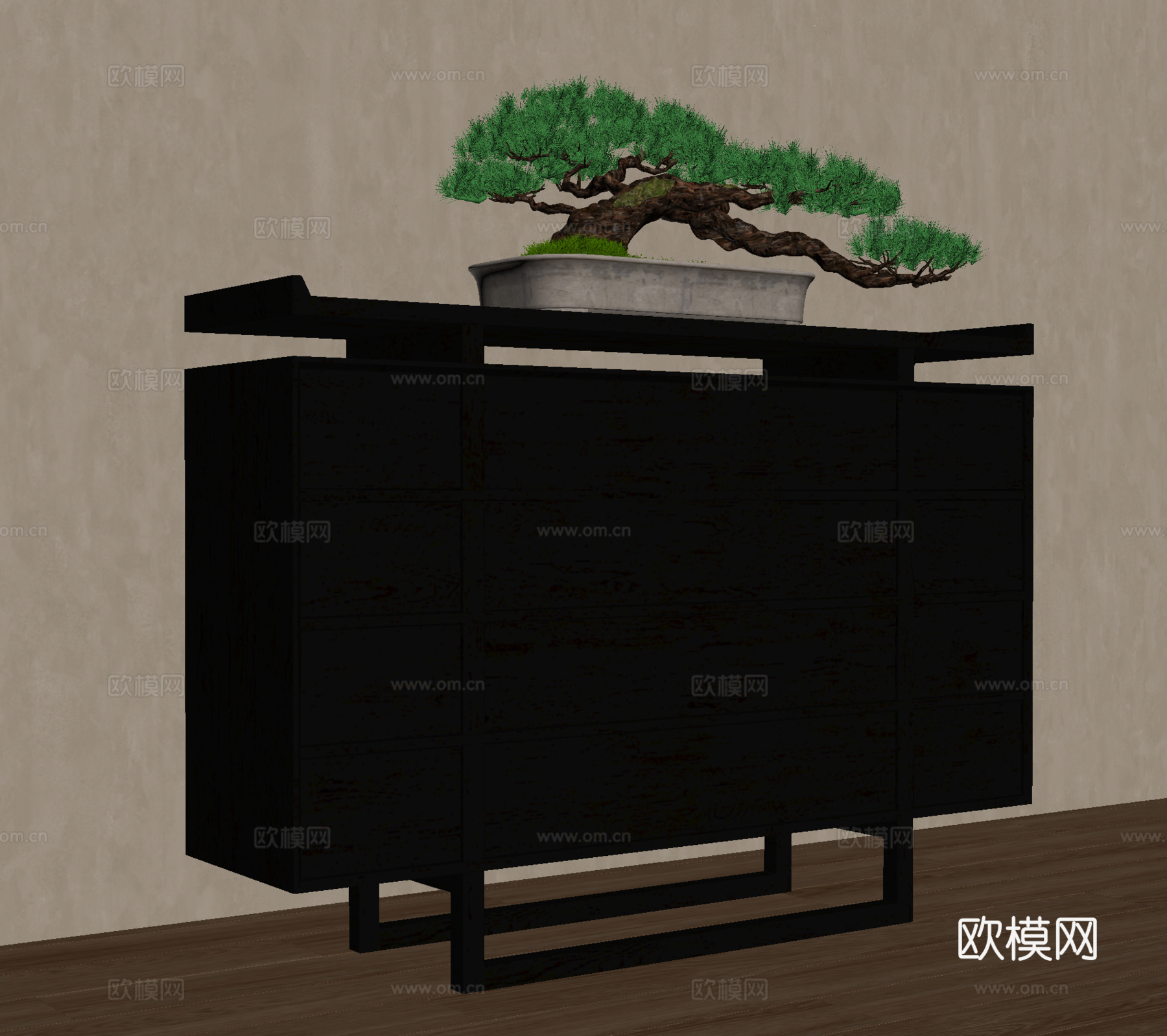 中式玄关柜 端景玄关柜 边柜 矮柜 装饰柜 盆栽su模型