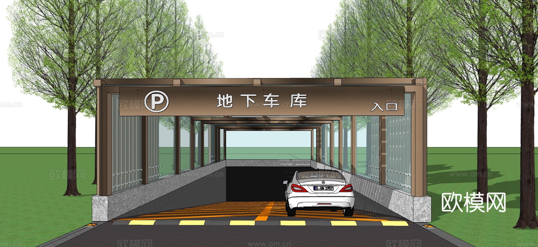新中式地下停车场入口su模型下载