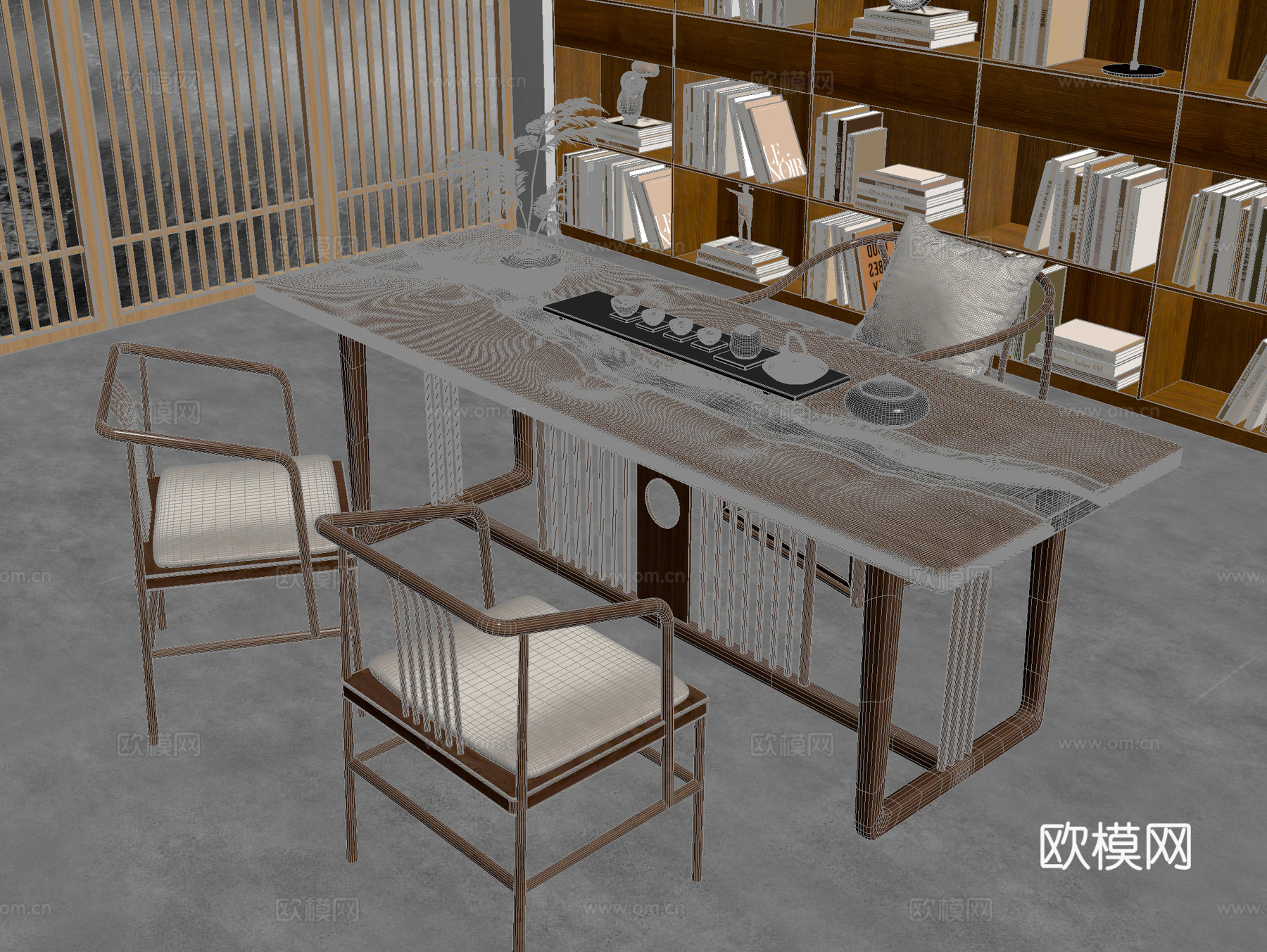 茶桌椅 桌椅3d模型下载（渲染图2）