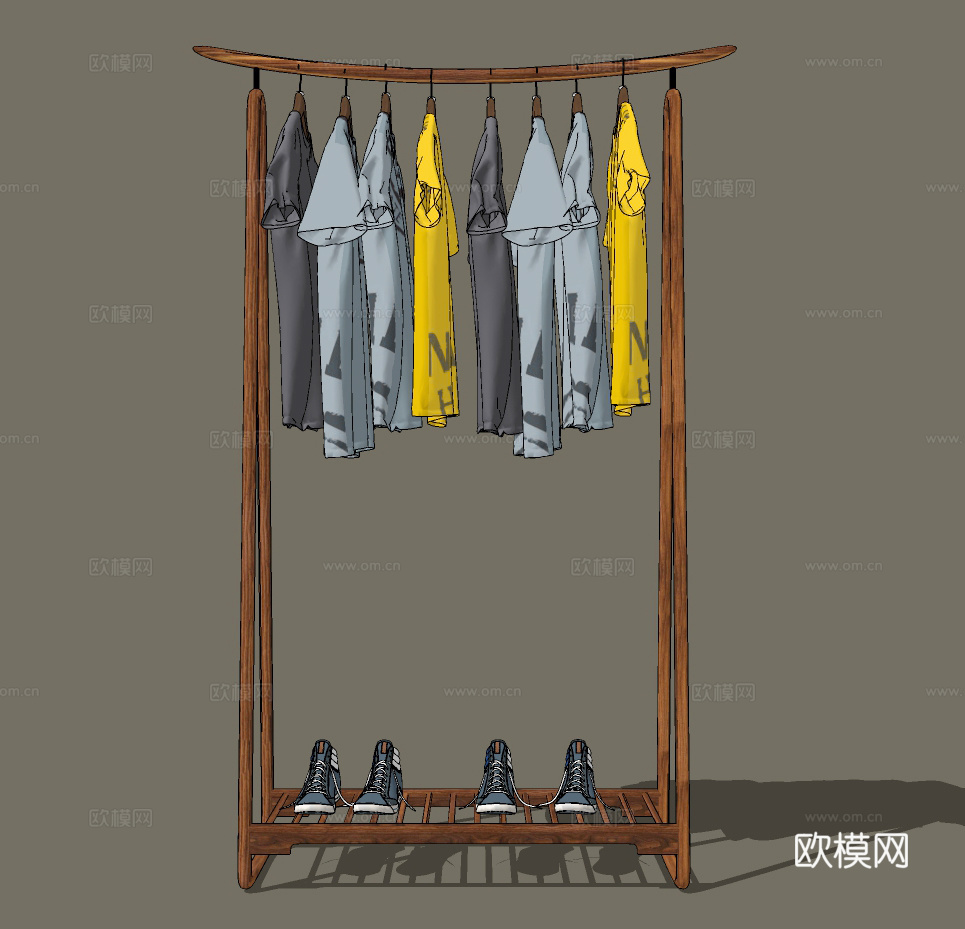 现代实木衣帽架su模型下载