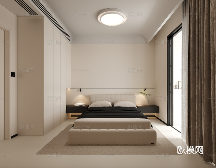 現(xiàn)代簡約臥室黑白3d模型下載