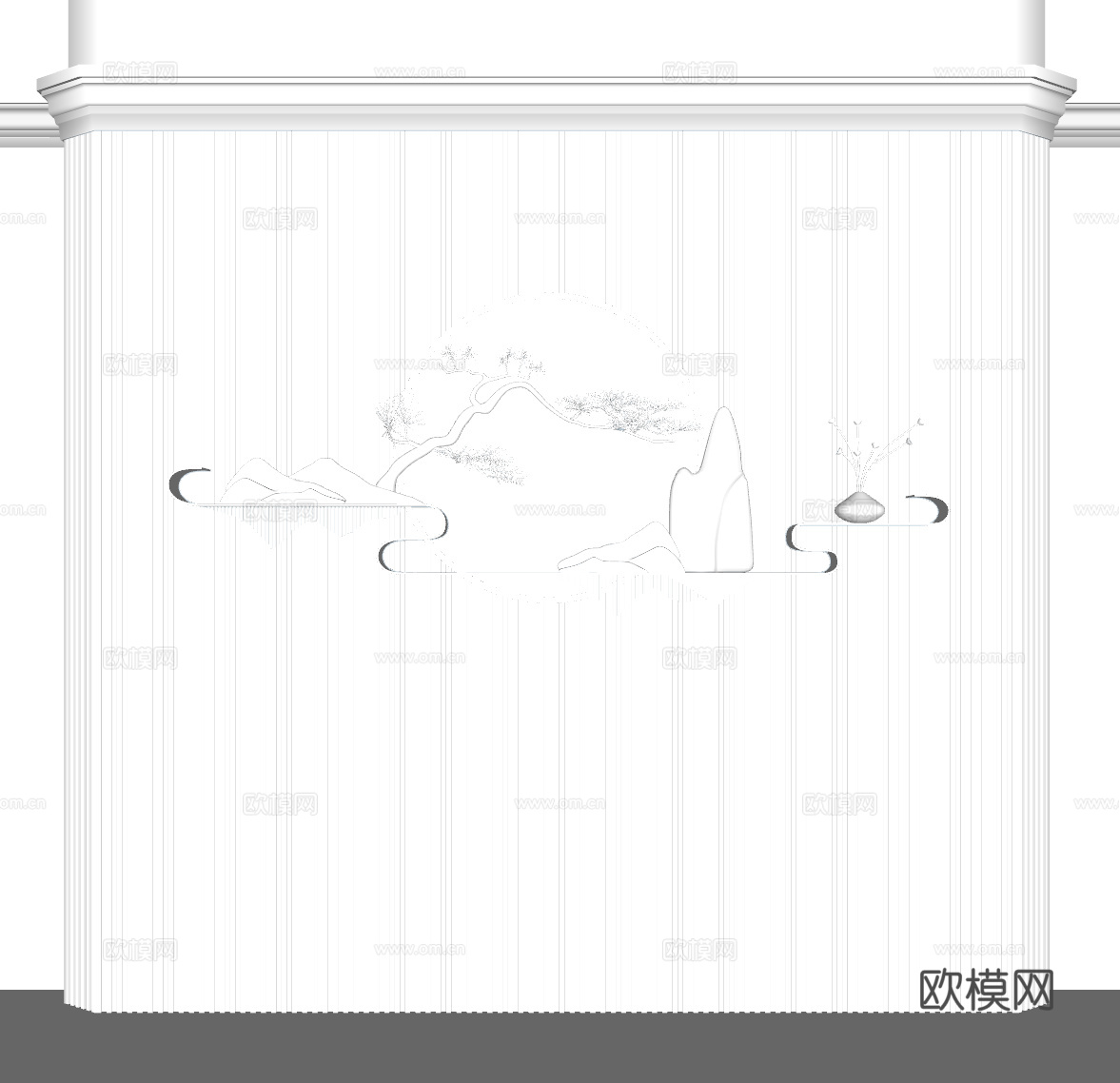 新中式山水墙饰挂件su模型下载