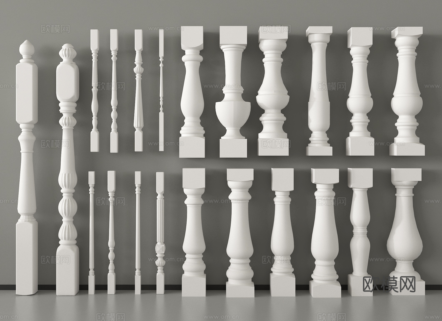 简欧宝瓶护栏 宝瓶柱子 围栏护栏 宝瓶楼梯阳台护栏3d模型