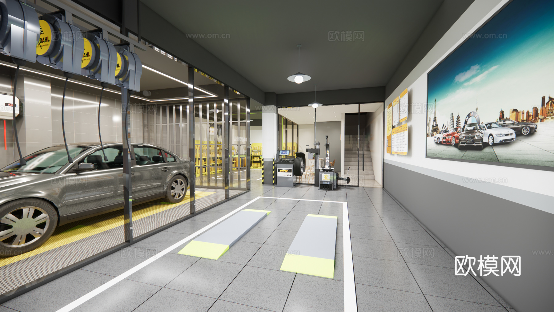 现代汽修店su模型下载